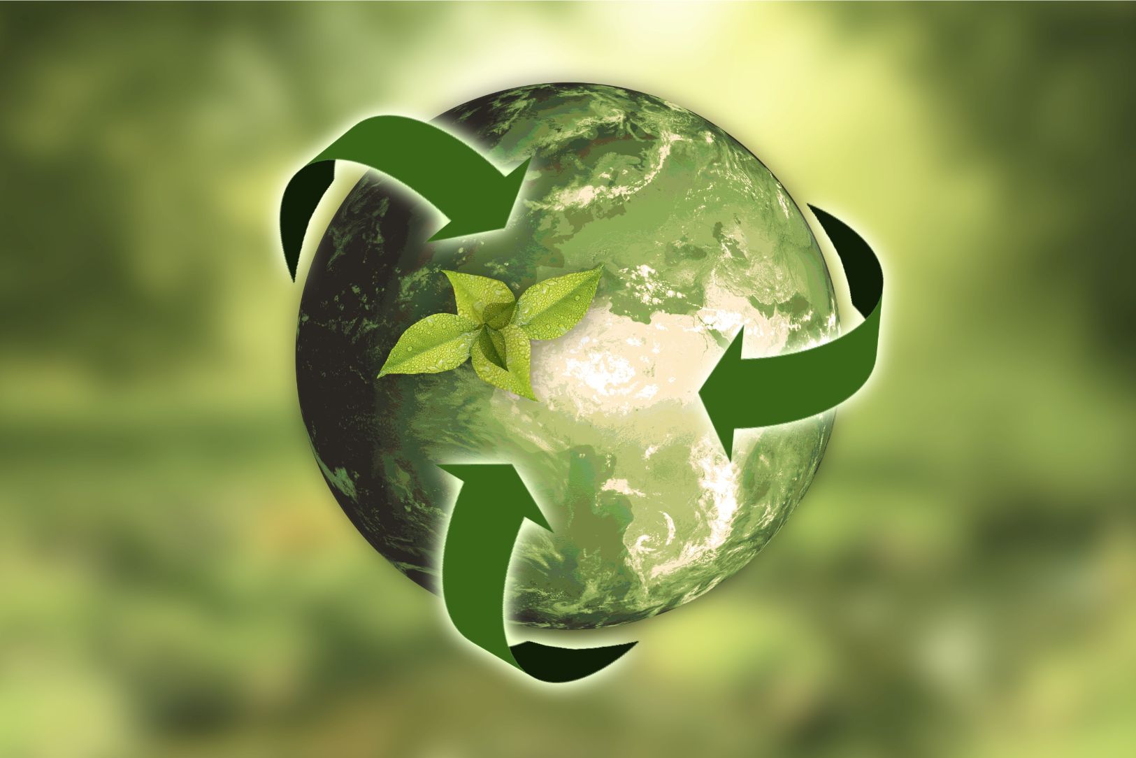 Imagen de un globo terráqueo con el símbolo del reciclaje. 